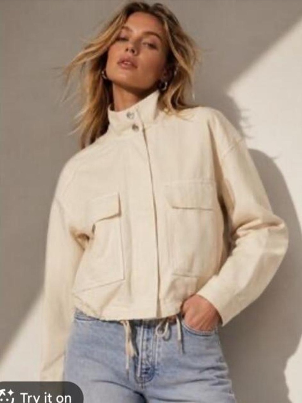 NWT SCOTCH & SODA Women's Cream Utility Zip-Front Jacket with drawstring waist
